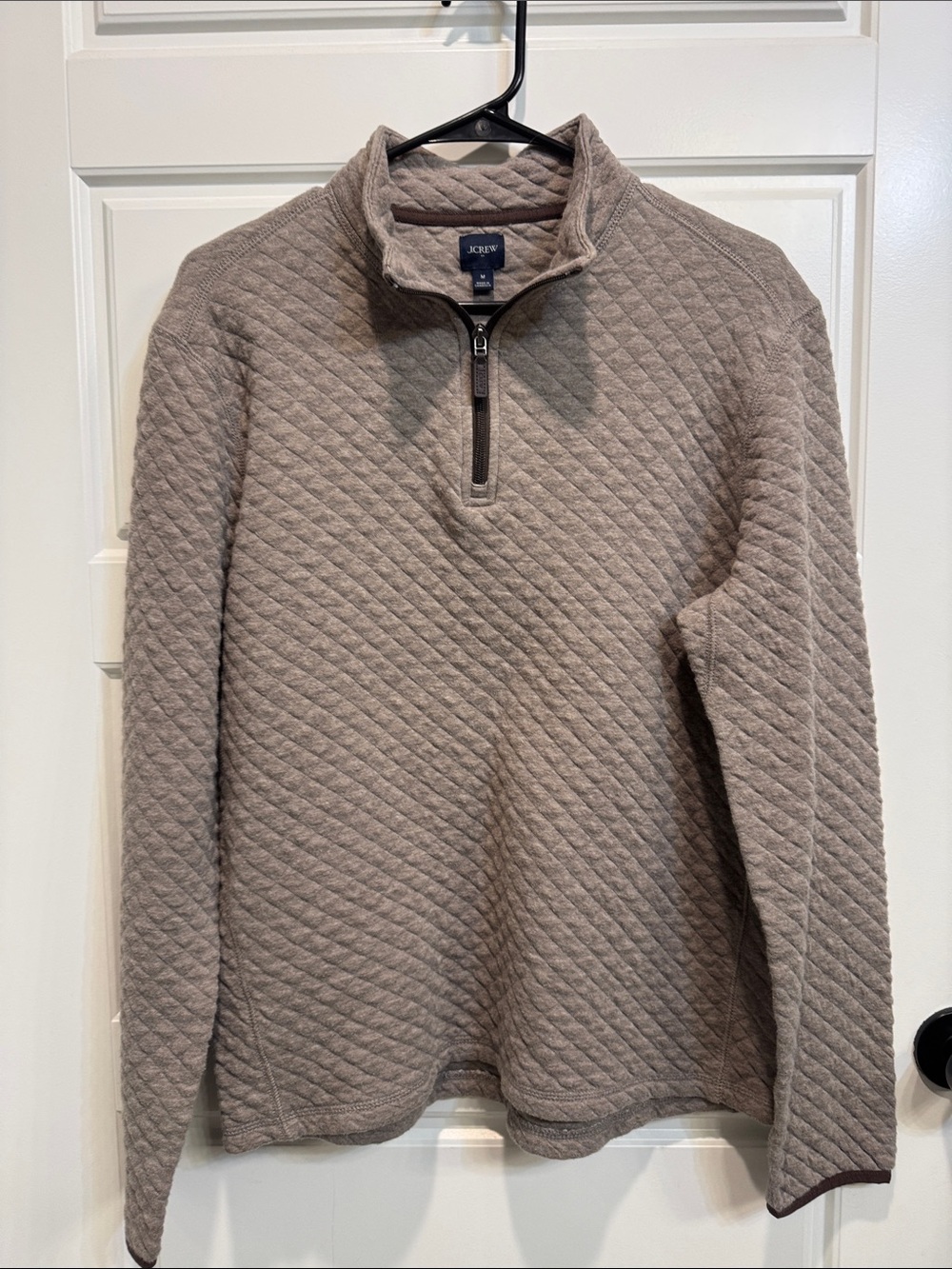 J. Crew Quilted Half-Zip Sweater in Taupe